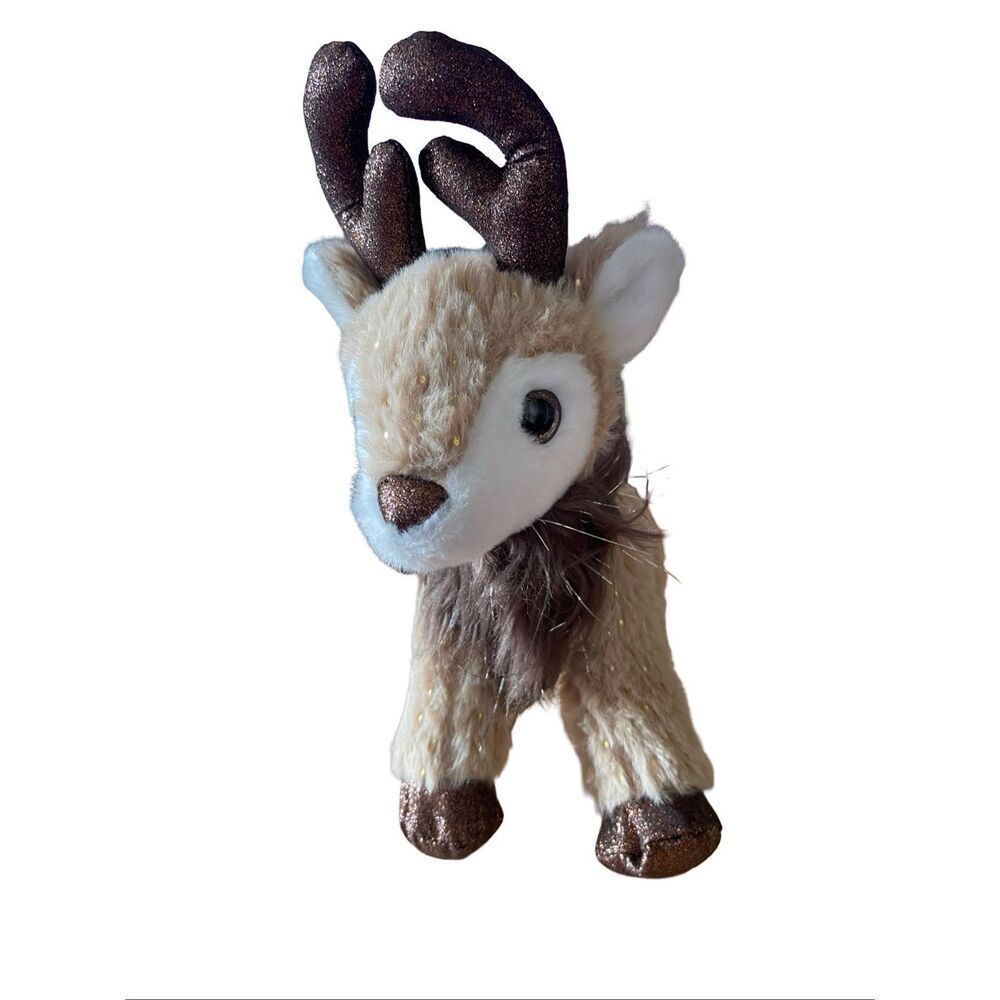 Christmas Brown Tan Gold Threads Reindeer Deer Plush Stuffed Animal 8"